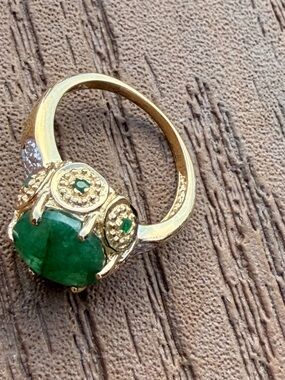 14K Yellow Gold Over Sterling Silver 3.22 CTW AAA Emerald & Diamond Ring Size 7